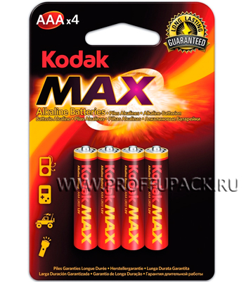 Батарейки Kodak Мax, LR3, тип AAA, alkaline, 4 шт.