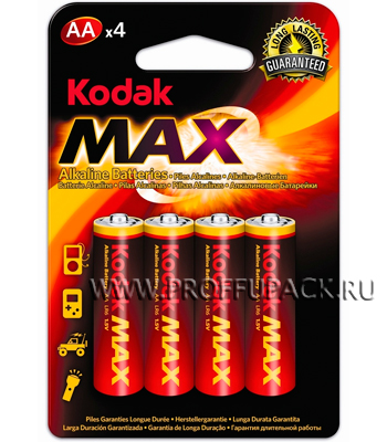 Батарейки Kodak Мax, LR6, тип AA, alkaline, 4 шт.