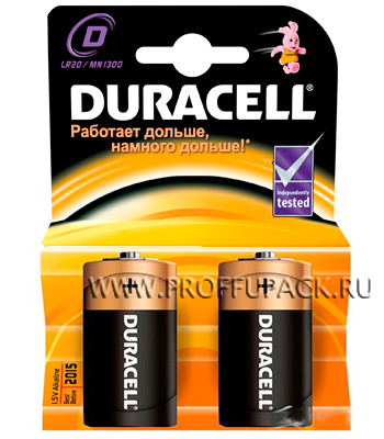 Батарейки Duracell LR20, тип D, alkaline, 2 шт.